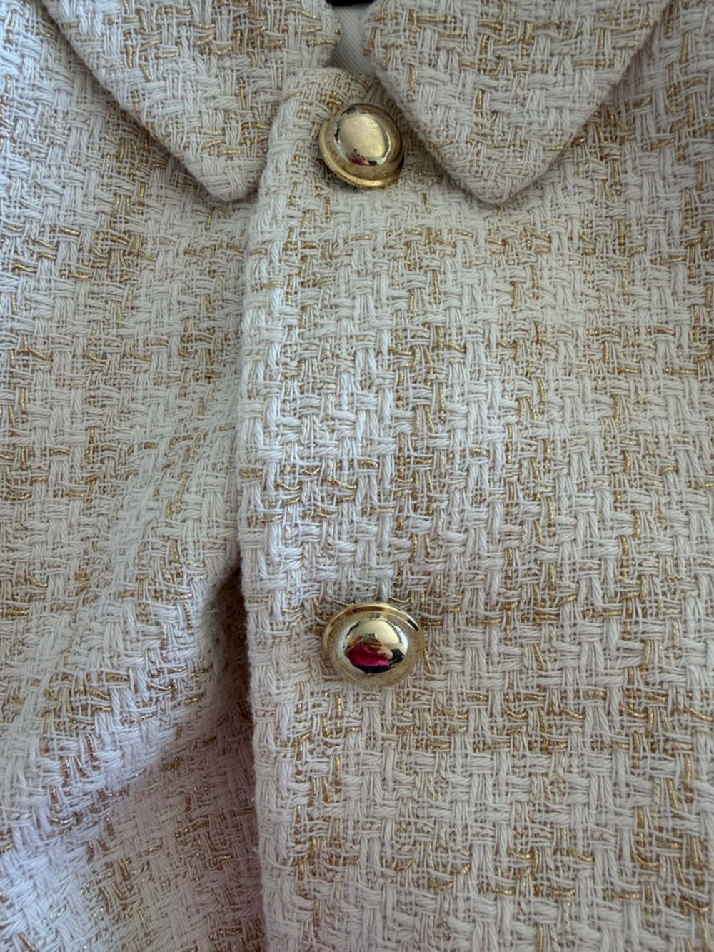 Zara Cream & Gold Textured Tweed Cropped Blazer - Size Large - Picture 7 of 7